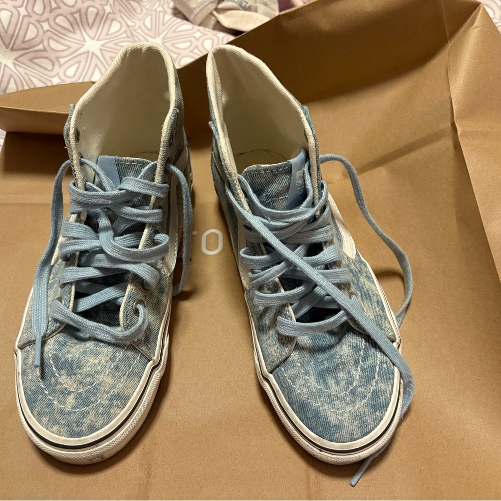 Vans Sk8-Hi Tapered Denim Acid Wash Winter Sky Blue and White Sneakers